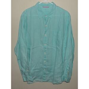 Tommy Bahama Relax Men’s Large LS Button Shirt Aqua Blue 100% Linen